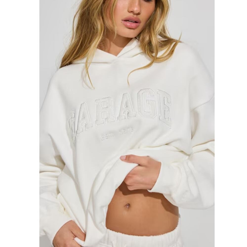 Garage Women's Snow White with Chenille Logo UltraFleece Hoodie Size XXS/XS